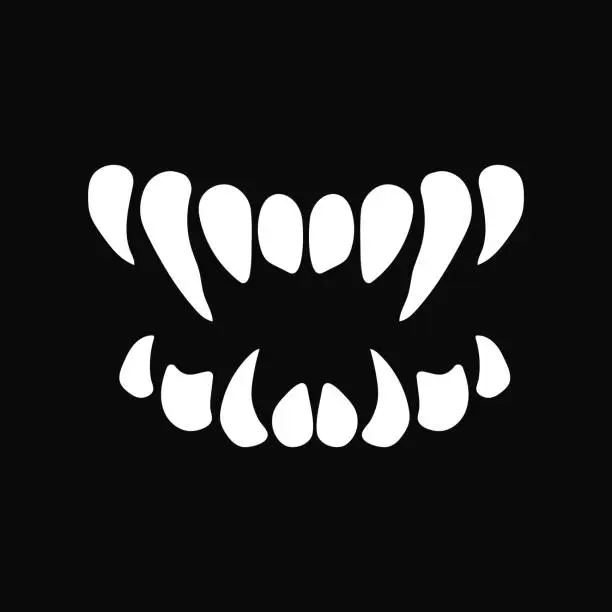 Vector illustration of White jaw monster. Grin of creepy creature with fangs teeth