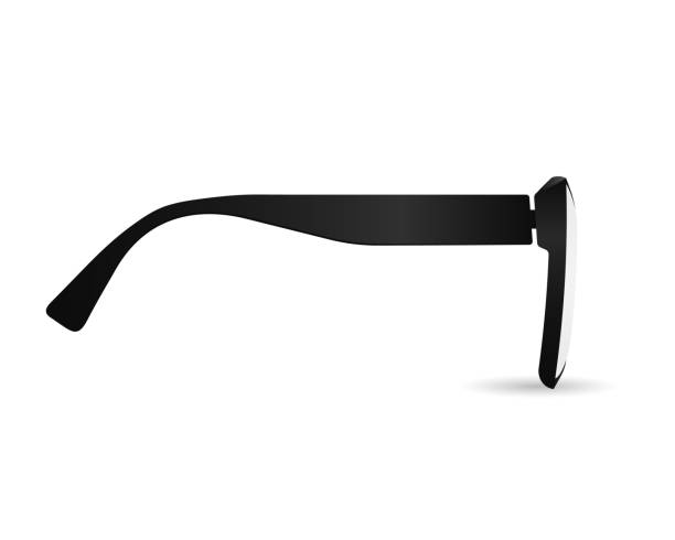 Black glasses side view template Black glasses side view template. Plastic elegant sun protection optics for vision protection and vector correction eyeglasses stock illustrations
