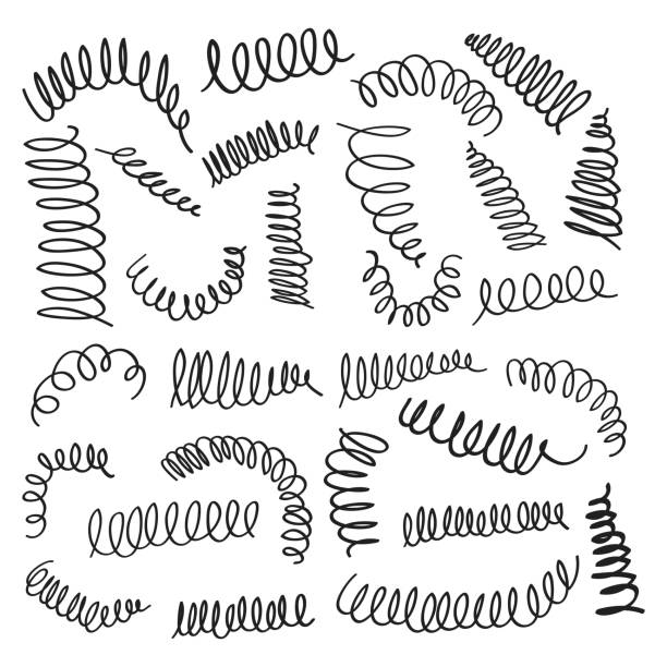 illustrazioni stock, clip art, cartoni animati e icone di tendenza di molla a spirale disegnata a mano. bobine flessibili, molle a filo - springs spiral flexibility metal