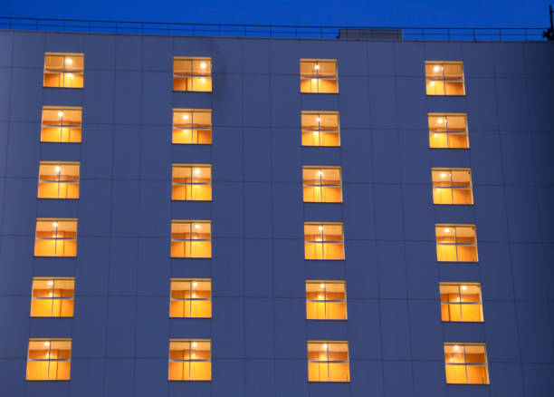 Block full of apartments in front of the sea in Benidorm at night