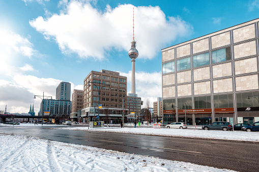 berlin alexanderplatz with TV-Tower under winter sky