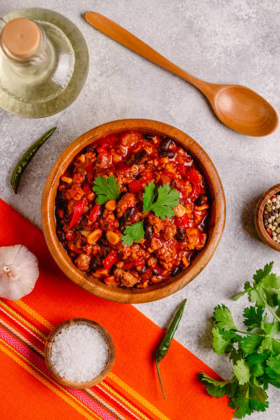 istock Chili Con Carne in bowl on grey background. 1423951849
