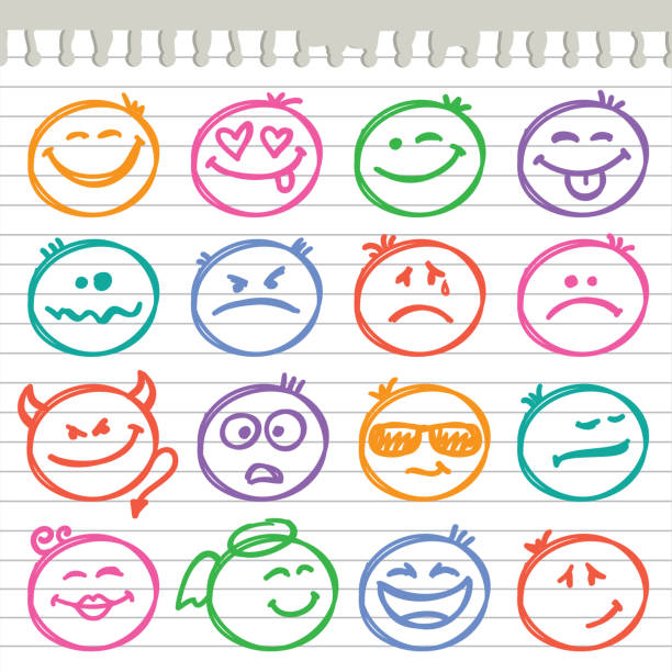 ilustrações, clipart, desenhos animados e ícones de conjunto de sorrisos - happy sad face man