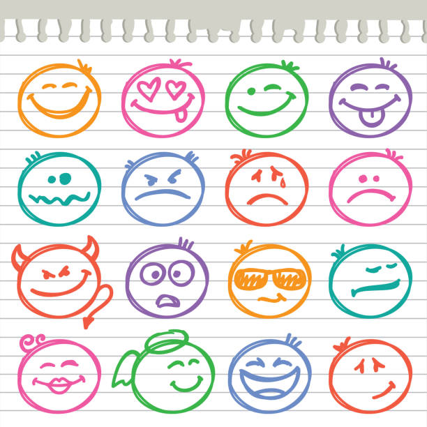 set of smiles set of hand drawn smiles on realistic paper page drawing of the how to draw a crying face stock illustrations