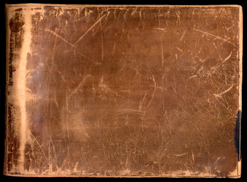 Very high resolution scan of a distressed leather photo album.