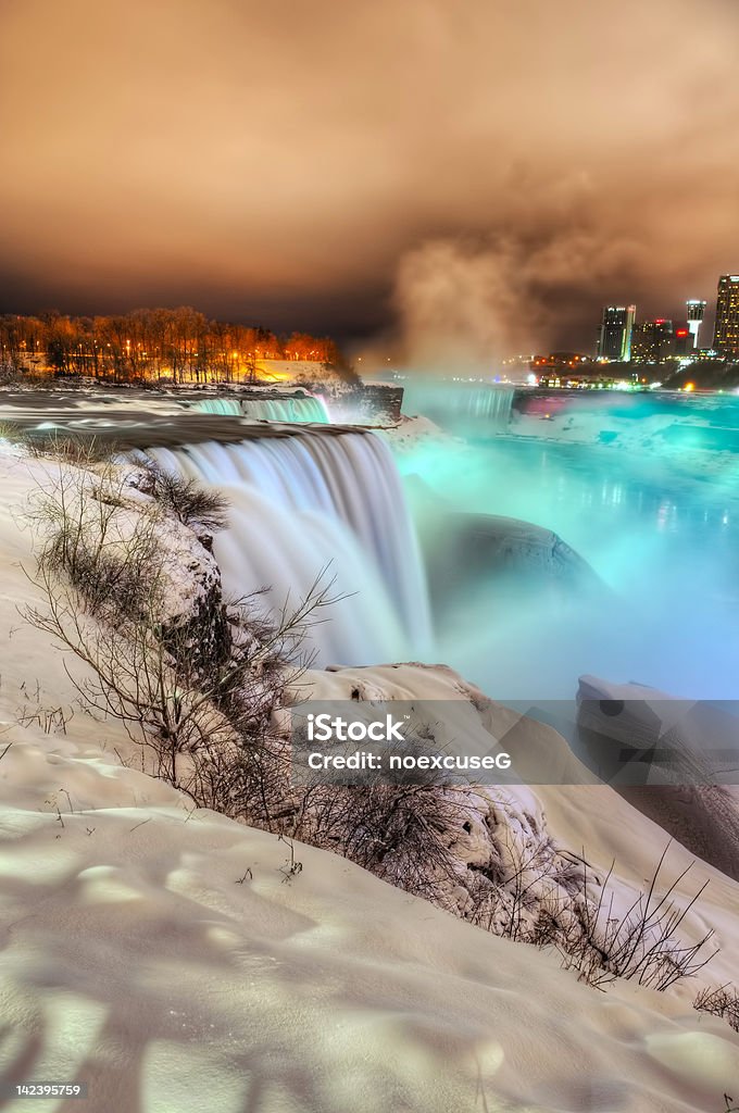 Niagara Fall in a cold winter night A HDR shot of the Niagara Fall in a cold winter night Niagara Falls Stock Photo