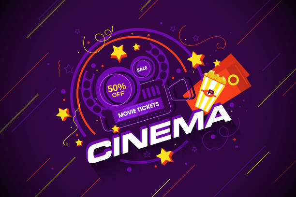팝콘, 티켓이있는 다채로운 포스터 영화관 - party background video stock illustrations