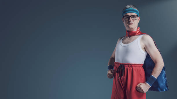 istock Funny confident superhero with glasses portrait 1423959851