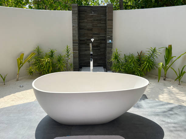 istock Open shower bathroom with a large bathtub 1423961949