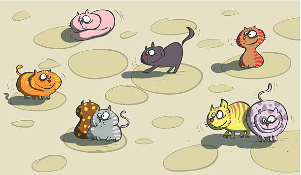 Several Cats Playing vector art illustration