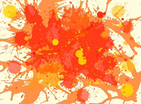 Vibrant bright orange watercolor artistic splashes background, horizontal format.