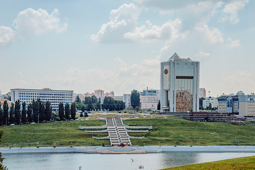 Cheboksary, Russia. 2022, July 25. Buildings of the Government of the Chuvash Republic. Cityscape of Cheboksary