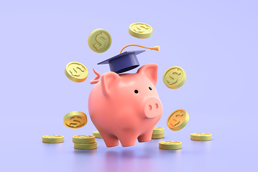 Money savings for education, scholarship concept. 3d illustration