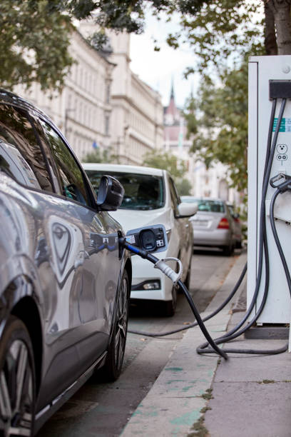 istock EV car on a public charging station outdoors. 1423971758
