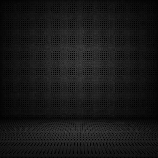 Black interior background of circle mesh pattern stock photo