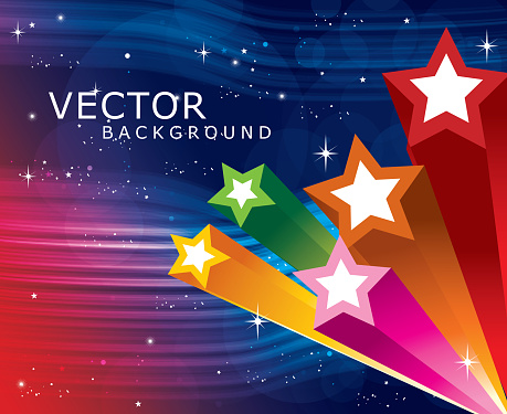 A vector illustration to show  colorful stars in a waving backgrounds