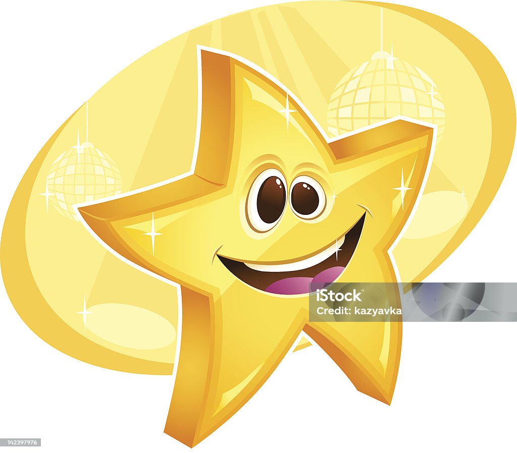 Étoiles brillantes souriant avec Boule à facettes sur le fond - clipart vectoriel de Anthropomorphisme libre de droits