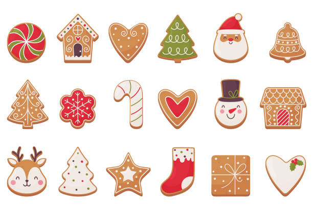 Christmas gingerbread set. Bright symbols of Christmas on a white background. Christmas gingerbread set. Bright symbols of Christmas on a white background. Vector illustration christmas santa tree stock illustrations