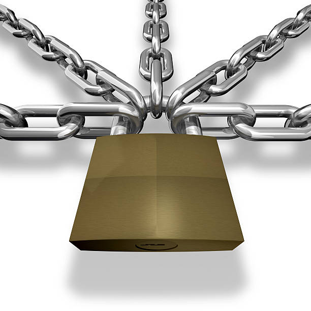 Chain closed with a lock. stock photo