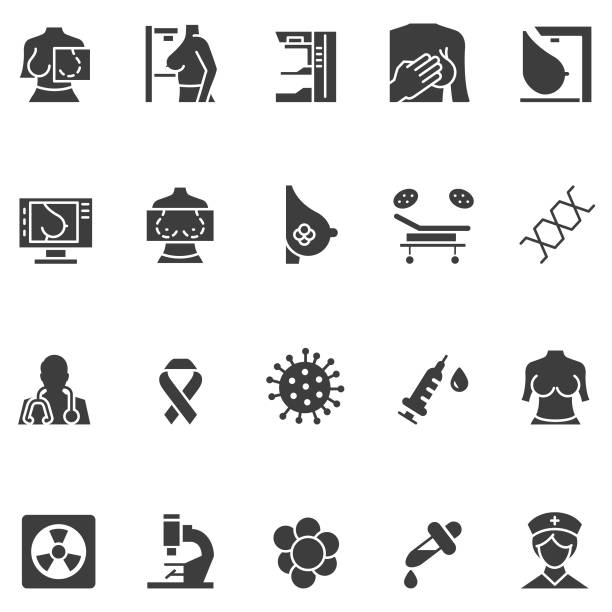 ilustrações de stock, clip art, desenhos animados e ícones de mammography icon set - mammogram