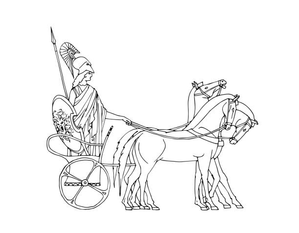illustrazioni stock, clip art, cartoni animati e icone di tendenza di atena su un carro. un'antica dea greca. un simbolo di gloria e vittoria. - minerva