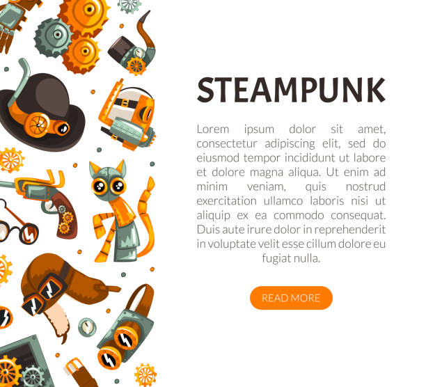 ilustrações de stock, clip art, desenhos animados e ícones de steampunk retrofuturistic technology design with industrial steam-powered mechanism vector template - anachronistic