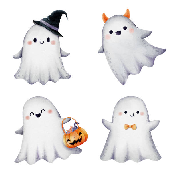 Set of watercolor Halloween Ghost set 1. Vector illustration. Set of watercolor Halloween Ghost set 1. Vector illustration. cute ghost stock illustrations