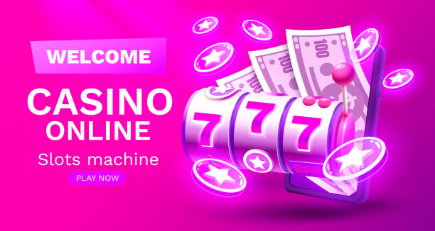 istock Casino slots machine winner, online games phone, 777 win banner. Vector 1423992295