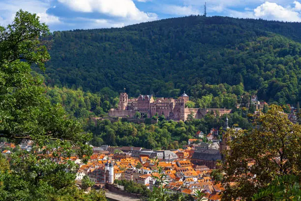 Photo of Aerial view of Heidelberg old Town, Palace and Neckar river Germany