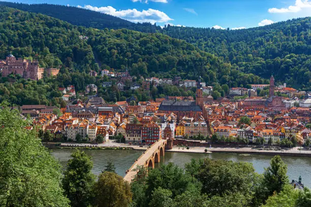 Photo of Panoramic view of Heidelberg old Town`s Bridge, Palace and Neckar river Germany