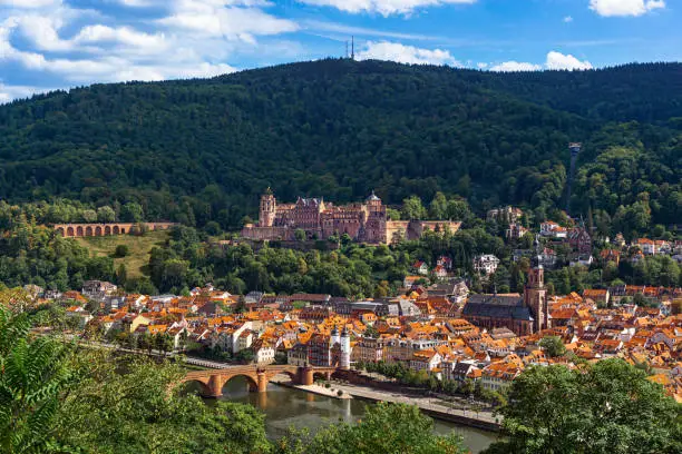 Photo of Aerial view of Heidelberg old Town, Palace, Bridges and Neckar river Germany