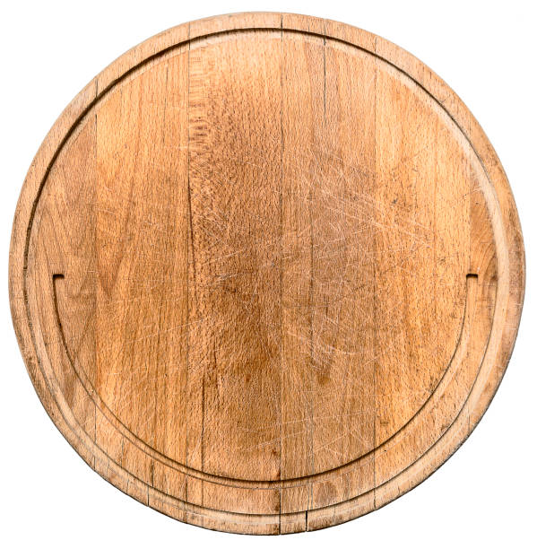 istock Multifunctional circular wooden cutting board for cutting bread, pizza or steak serve 1423993268
