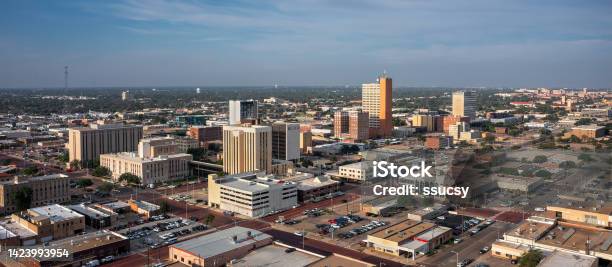 Downtown Lubbock Aerial Drone Summer Morning Stock Photo - Download Image Now - Lubbock, Texas, Urban Skyline