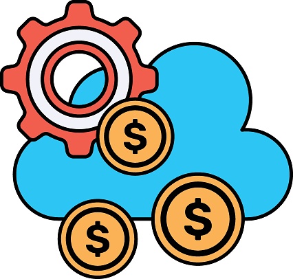 Cloud-based Fintech Concept, Financial App using Remote Machine Vector Icon Design, Cloud Processing Symbol, Computing Services Sign, Web Services and Data Center stock illustration