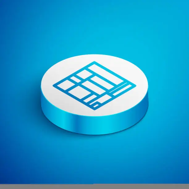 Vector illustration of Isometric line House Edificio Mirador icon isolated on blue background. Mirador social housing by MVRDV architects in Madrid, Spain. White circle button. Vector