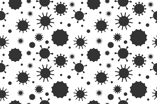 Virus seamless pattern. Black color coronavirus background. Bacteria Biology Organisms Seamless Pattern. Virus Infection Epidemic Sick. Flat Vector Illustration isolated on white background