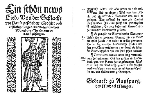 Title and tert sample of an old print of the famous song of the Landsknechts from the Battle of Pavia 1525