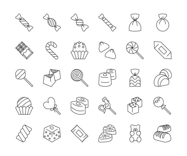 スイーツ&キャンディアイコン。編集可能なストローク。 - heart shape snack dessert symbol点のイラスト素材／クリップアート素材／マンガ素材／アイコン素材