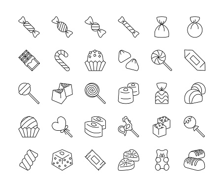 Sweets & Candy Icons. Editable Stroke.