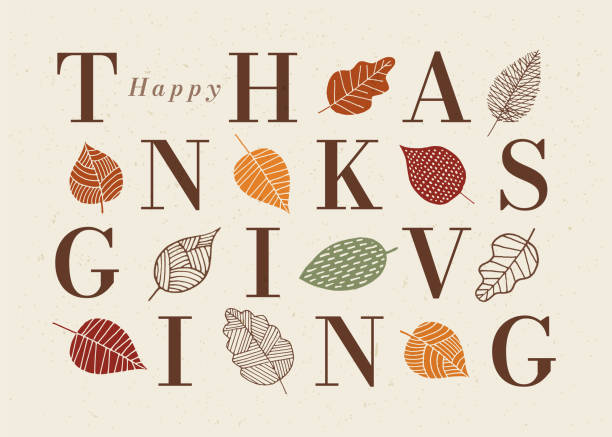 happy thanksgiving karte mit herbstblättern. - autumn backgrounds leaf thanksgiving stock-grafiken, -clipart, -cartoons und -symbole