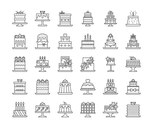 Vector illustration of Cake Line Icons. Editable Stroke.