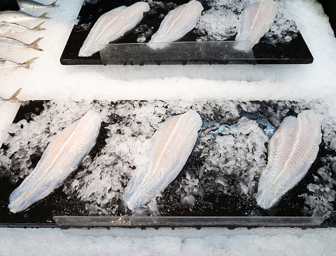 Taken on Mobile Device.\nMarket - retail space close-up fresh ocean fish in store