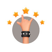 istock 3d vector cartoon hand sign of horn gesture isolated icon with stars. Heavy metal isolated arm. 1424010937