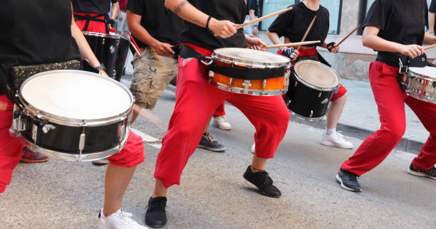 Cultural music of drums in the street stock photo