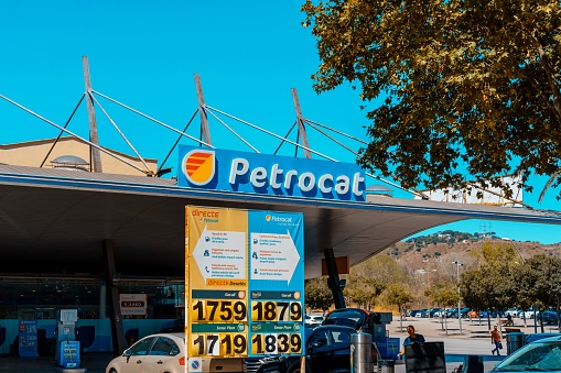 Barcelona, Spain-August 16, 2022. Petrocat, a Catalan company dedicated to the distribution and commercialization of fuels throughout Catalonia. Founded by the Generalitat de Catalunya, Spain.