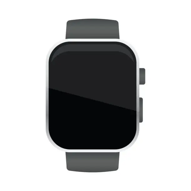 Vector illustration of Blank Black Smart Watch Icon on White Background. Vector