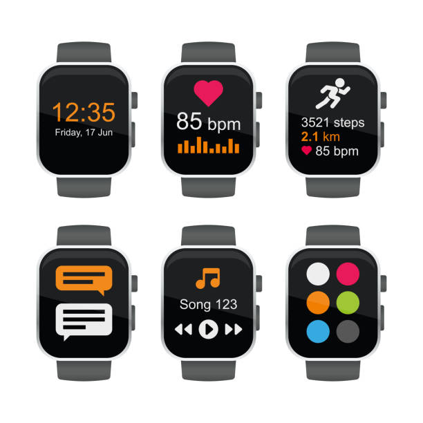 Smart Watch Set with Different Applications. Vector vector art illustration