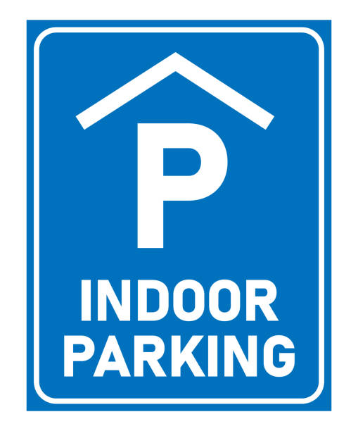 parkhaus-schild, mit dem klassischen p-buchstaben mit dachsymbol oben und dem text unten. - parking lot parking sign sign letter p stock-grafiken, -clipart, -cartoons und -symbole