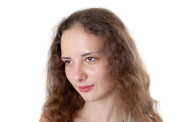 Young woman portrait bending to the right