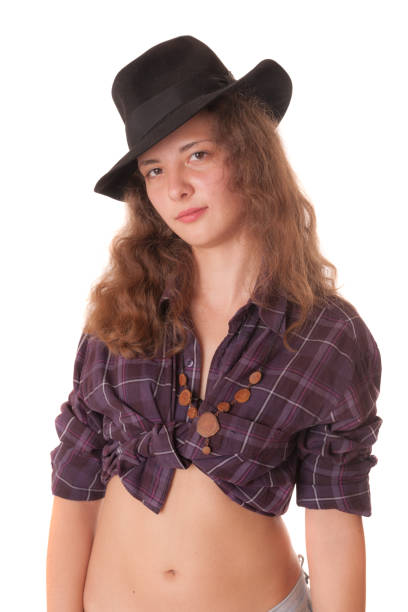 studio portrait of a slim girl on a white background